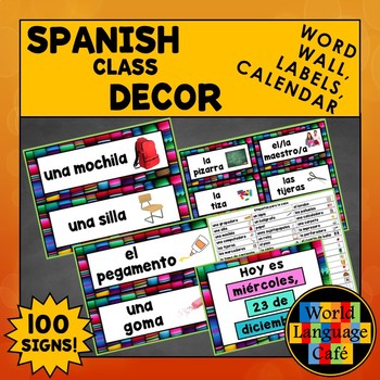 Preview of Spanish Classroom Labels Classroom Decor Hispanic Heritage Spanish Calendar
