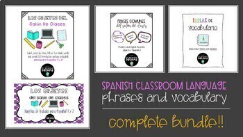 Preview of Spanish Classroom Language & Frequent Vocabulary Digital Activities Bundle