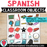 Spanish Classroom Objects School Supplies Bingo Game and V