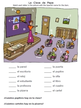Preview of Clase: Spanish Classroom Objects Worksheets