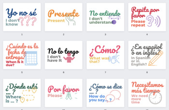 Preview of Spanish Classroom Phrases Printable Posters ~ Set of 12