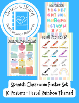 Preview of Spanish Classroom Posters - Pastel Rainbow