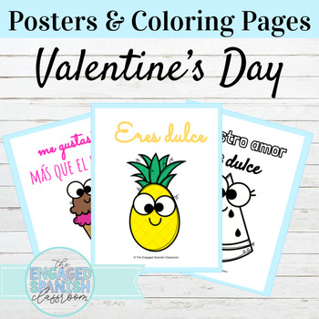 Preview of Spanish Classroom Posters and Coloring Pages Valentine Theme