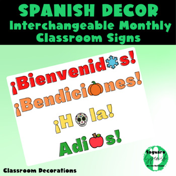 Preview of Spanish Classroom Signs | Four Interchangeable Monthly Signs | Printable