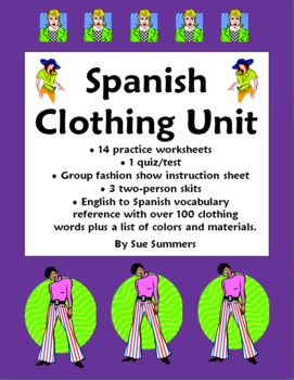 Preview of Spanish Clothing Bundle - Vocabulary, Skits, Worksheets, Quiz, Puzzles - La Ropa