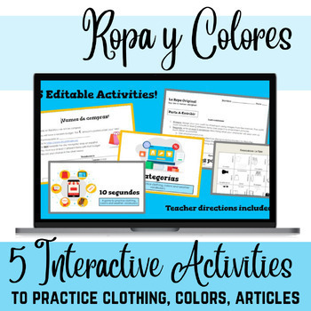 Preview of Spanish Clothing Colors Games & Partner Activities (ropa, de compras, colores)