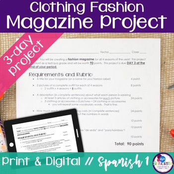 Preview of Spanish Clothing Fashion Magazine Project - culminating assessment print digital