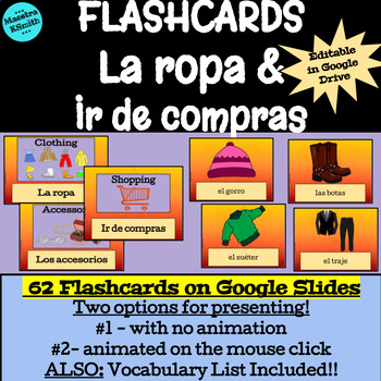 Preview of Spanish - Clothing La Ropa - Shopping  - Digital Flashcards on Google Slides