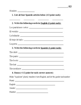 trabajo raíz Capataz Spanish Clothing Quiz (La Ropa) by Elementary and Middle School Spanish