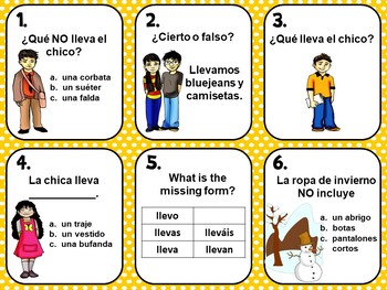 Spanish Clothing Task Cards by Spanish Resource Shop | TpT