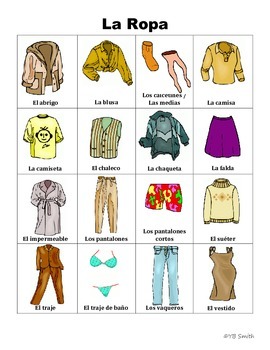 Spanish Clothing and Accessories PICTURE Notes SET by Spanish Resource Shop