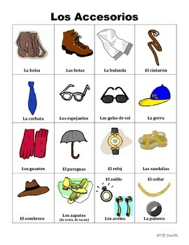 Spanish Clothing and Accessories PICTURE Notes SET Spanish Resource Shop