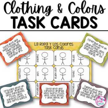 Preview of Spanish Clothing and Colors La Ropa y Los Colores Task Cards