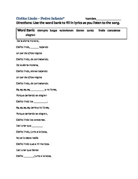 Preview of "Cielito Lindo" by Pedro Infante Spanish Cloze Activity
