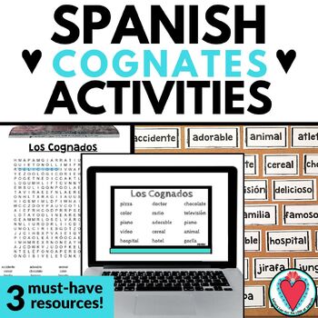 Preview of Spanish Cognates Activities - Spanish 1 Cognate Lesson, Word Wall, Word Searches