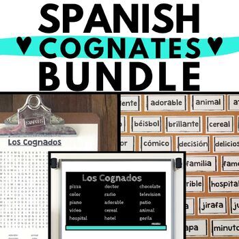 Preview of Spanish Cognates Activities - Spanish 1 Vocabulary Word Wall, Lesson, Worksheet