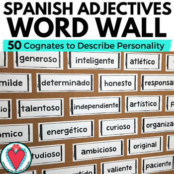 Preview of Spanish Cognates Adjectives Vocabulary Word Wall to Describe Personality 