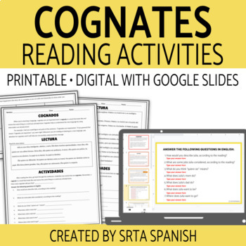 Preview of Spanish Cognates Reading Activities for Back to School and Spanish 1 Sub Plans