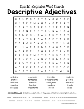 Spanish Cognates Word Puzzles: Adjectives by Spanish Made ...