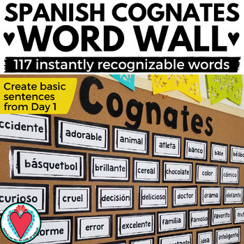 Preview of Back to School Spanish Cognates Word Wall Bulletin Board Spanish 1 Vocabulary