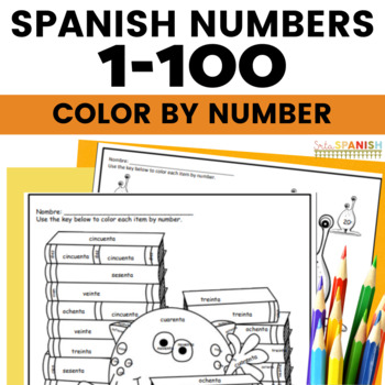 Preview of Spanish Coloring Sheets Color By Number 1-100 Practice for Number Vocabulary