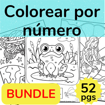 Preview of BUNDLE Spanish Color By Number Sub Plans Mermaids Space et al Coloring Pages