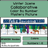 Spanish Color By Number COLLABORATIVE Poster Banner Winter
