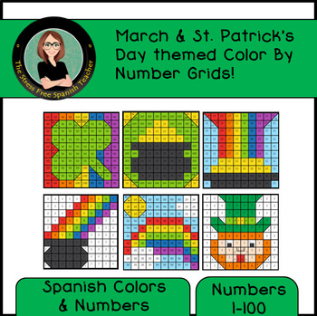 Preview of Spanish Color By Number Mystery Pictures for March St Patrick's Day worksheets