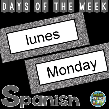 Spanish Days of the Week Pocket Chart Cards and Worksheets Español Dark  Purple