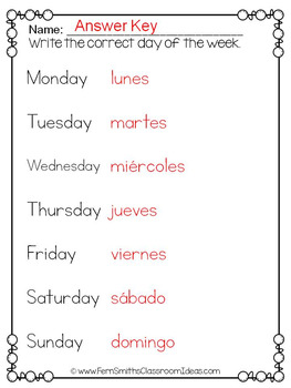 Spanish Days of the Week Pocket Chart Cards and Worksheets Español Dark  Purple