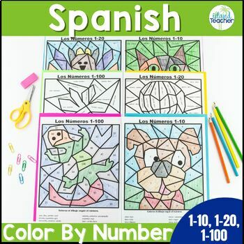 Preview of Spanish Color by Number Worksheets Sub Activity Fast Finishers 1-10, 1-20, 1-100