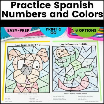 spanish color by number 1 10 1 20 1 100 by island teacher tpt