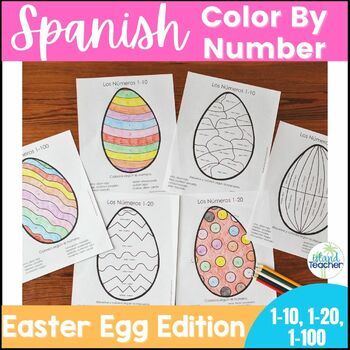 Preview of Spanish Easter Activity Color by Number Easter Eggs 1-10, 1-20, 1-100