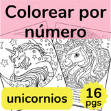Spanish Color by Number Spanish Sub Activity Unicorns Colo