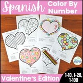 Spanish Color by Number Valentines Day Hearts 1-10, 1-20, 1-100