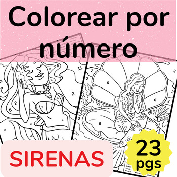 Preview of Los Colores Spanish Color by Number Spanish Sub Activity Mermaids Coloring Pages