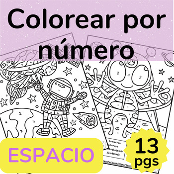 Preview of Spanish Color by Number Spanish Sub Activity Space/Astronauts Coloring Pages