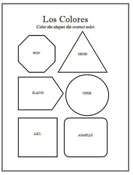 spanish color the shapes activity worksheet by brittany baxter