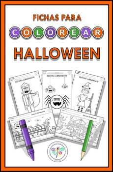 Preview of Spanish Worksheets Coloring Halloween Fichas Colorear Halloween Día de brujas