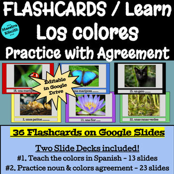 Preview of Spanish - Colors - Agreement - Los Colores - Digital Flashcards on Google Slides
