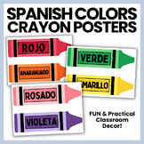 Spanish Colors Crayon Posters | High School Classroom Deco