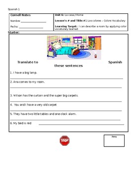 Preview of Spanish Colors Lesson Plan - Worksheets