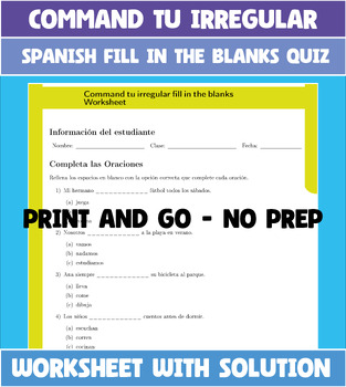 Preview of Spanish Commands tu irregular Imperativo - spanish Fill in the Blanks No Prep