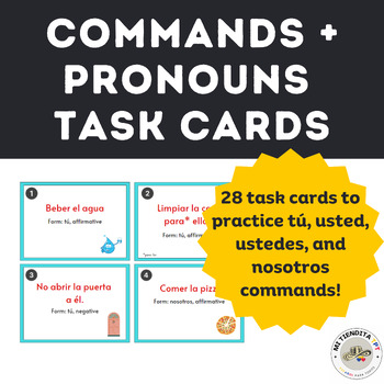 Preview of Spanish Commands with Pronouns 28 Task Card Activity with Answer Key & Grammar