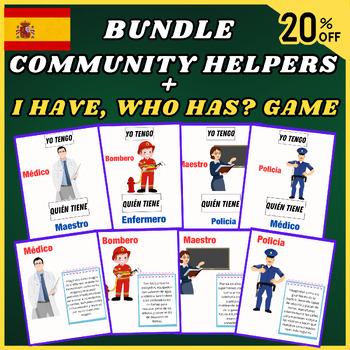 Preview of Spanish Community Helpers Social Studies Bundle,I Have, Who Has? Game-Profession