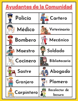 Preview of Spanish Community helpers : Ward wall Vocabulary Card in Spanish- bulletin board