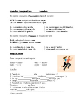 Preview of Spanish Comparatives and Superlatives Handout + Worksheet (comparativos)