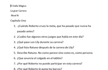 Preview of Spanish Comprehension questions El Valle Magico