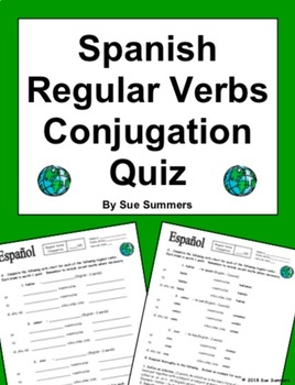 Preview of Spanish Conjugation Quiz or Worksheet Regular Verbs Present Tense