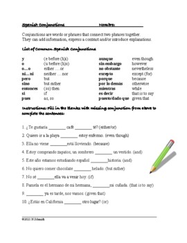 Preview of Spanish Conjunctions / Linking Words Worksheet (Conjunciones)